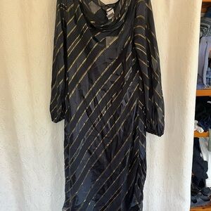 Marina Rinaldi Black Dress with Gold Diagonal Stripes - Long Sleeve